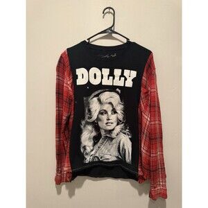 Rework Upcycle Grunge Oversize Crop Dolly Parton Flannel Top S/M